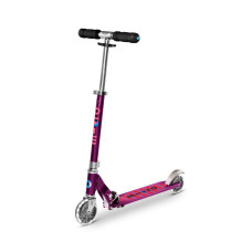 Самокат MICRO серии "SPRITE LED" – ФИОЛЕТОВЫЙ (складной, дека в полосочку, до 100 KG, 2-х колесный,