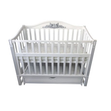 Кроватка детская ВС "АНГЕЛА" ящик, шарнир-подшипник с откидной боковиной, белый с серебром, слоновая кость с золотом