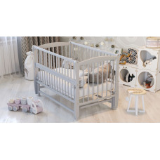 Кроватка детская "Элит" резьба, шарнир-подшипник с откидной боковиной, дерево бук (Серый)