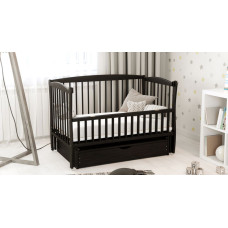 Кроватка детская "Элит" ящик, шарнир-подшипник с откидной боковиной, дерево бук (Венге)