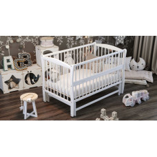 Кроватка детская "Элит" резьба, шарнир-подшипник с откидной боковиной, дерево бук (белый)