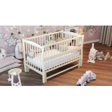 Кроватка детская "Элит" резьба, шарнир-подшипник с откидной боковиной, дерево бук (слоновая кость)