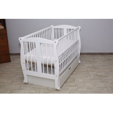 Кроватка детская "Грация" ящик, шарнир-подшипник с откидной боковиной, дерево бук (белый)