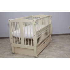 Кроватка детская "Грация" ящик, шарнир-подшипник с откидной боковиной, дерево бук (слоновая кость)