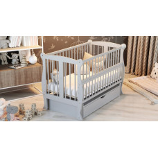 Кроватка детская "Грация" ящик, шарнир-подшипник с откидной боковиной, дерево бук (Серый)