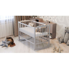 Кроватка детская "Колыбель" дуга + колеса с откидной боковиной, дерево бук (Серый)