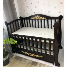 Кроватка детская ВС "ЛОТОС" ящик, шарнир-подшипник с откидной боковиной (Венге) патина золото