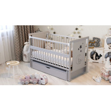 Кроватка детская "Медвежонок" ящик, шарнир-подшипник с откидной боковиной, дерево бук (Серый)