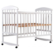 Кроватка детская Наталка ОБ ольха БЕЛЫЙ (дуга + колеса, откидная решетка)