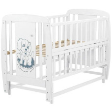 Кроватка детская "Пёсик" б / ш, шарнир-подшипник с откидной боковиной, дерево бук (белый)