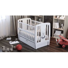 Кроватка детская "Пёсик" ящик, шарнир-подшипник с откидной боковиной, дерево бук (белый)