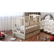 Кроватка детская "Пёсик" ящик, шарнир-подшипник с откидной боковиной, дерево бук (слоновая кость)