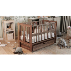 Кроватка детская "Волна" ящик, шарнир-подшипник с откидной боковиной, дерево бук (Орех)