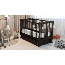 Кроватка детская "Волна" ящик, шарнир-подшипник с откидной боковиной, дерево бук (Венге)