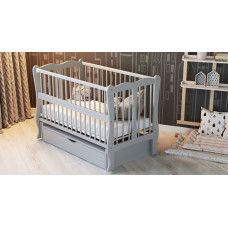 Кроватка детская "Волна" ящик, шарнир-подшипник с откидной боковиной, дерево бук (Серый)