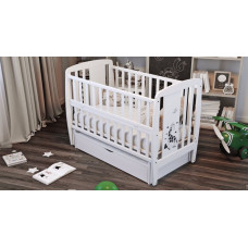 Кроватка детская "жирафик" ящик, шарнир-подшипник с откидной боковиной, дерево бук (белый)