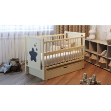 Кроватка детская "Звездочка" ящик, шарнир-подшипник с откидной боковиной, дерево бук (слоновая кость)