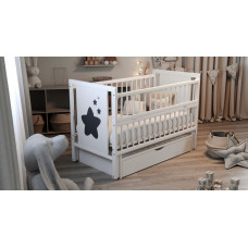 Кроватка детская "Звездочка" ящик, шарнир-подшипник с откидной боковиной, дерево бук (белый)