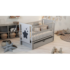 Кроватка детская "Звездочка" ящик, шарнир-подшипник с откидной боковиной, дерево бук (Серый)