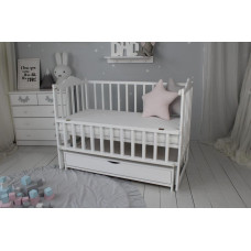 Кроватка детская Baby Comfort ЛД3 ящик, шарнир-подшипник + фиксатор, с откидной боковиной, дерево бук (белый)