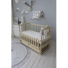Кроватка детская Baby Comfort ЛД3 ящик, шарнир-подшипник + фиксатор, с откидной боковиной, дерево бук (Сл.кистка)