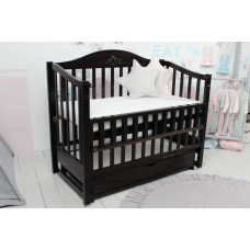 Кроватка детская Baby Comfort ЛД5 ящик, шарнир-подшипник + фиксатор, с откидной боковиной, дерево бук (Венге)