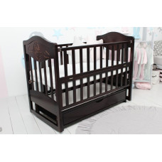 Кроватка детская Baby Comfort ЛД9 ящик, шарнир-подшипник + фиксатор, с откидной боковиной, дерево бук (Венге)