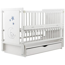 Кровать Babyroom Медвежонок M-03 маятник, ящик, откидной бок  бук белый