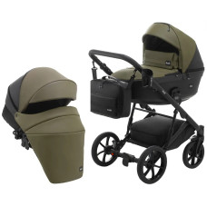 Коляска 2 в 1 Bair Kiwi кожа 100% BK-11/15 хаки - черный