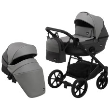 Коляска 2 в 1 Bair Kiwi кожа 100% BK-21/15 серый - графит