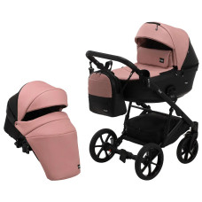 Коляска 2 в 1 Bair Kiwi кожа 100% BK-44/15 розовый (пудра) - черный