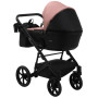 Коляска 2 в 1 Bair Kiwi кожа 100% BK-44/15 розовый (пудра) - черный
