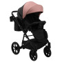 Коляска 2 в 1 Bair Kiwi кожа 100% BK-44/15 розовый (пудра) - черный