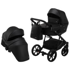 Коляска 2 в 1 Bair Kiwi кожа 100% BK-15 черный