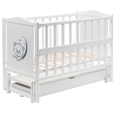 Кровать Babyroom Тедди Т-03 фигурное быльце, маятник продольного качания, ящик, откидной бок  белый