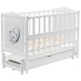 Кровать Babyroom Тедди Т-03 фигурное быльце, маятник продольного качания, ящик, откидной бок  белый