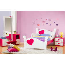 Детская односпальная кровать с прикроватной тумбой  и туалетным столиком «СЕРДЦЕ»