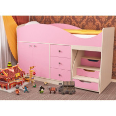 Невысокая кровать чердак с тумбой и выдвижными ящиками ДКЧ 112