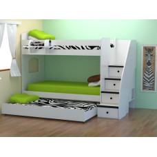 Детская выдвижная кровать чердак для троих детей с ящиками Дм 153