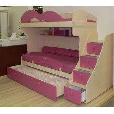 Детская выдвижная кровать чердак для троих детей с ящиками ВКТ 6
