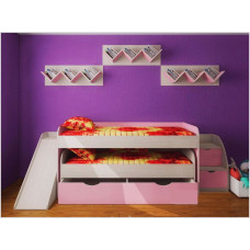 Выкатная детская кровать для двоих детей с горкой