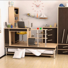 Спальное место с рабочим столом и шкафами