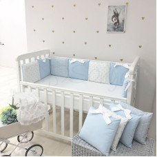 Бортики Shine голубой сердечко + простыня стандарт/овал