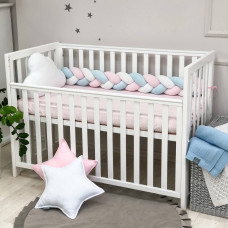 Бортик Коса белый/мята/розовый (artD кролики) (2,2 м, круг или 3 стороны кровати)