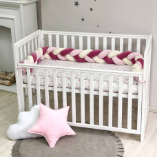 Бортик Коса молочный/розовый/бордо ("Ягодный щербет") (2,2 м, круг или 3 стороны кровати)