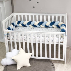 Бортик Коса джинс/молочный/голубой("Океан") (2,2 м, круг или 3 стороны кровати)