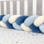 Бортик Коса джинс/молочный/голубой("Океан") (2,2 м, круг или 3 стороны кровати)