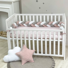 Бортик Коса белый/серый/пудрая (artD Олененок) (2,2 м, круг или 3 стороны кровати)