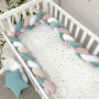 Бортик Коса белый/мята темная/пудрая (2,2 м, круг или 3 стороны кровати)