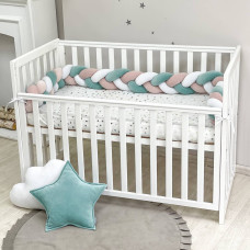 Бортик Коса белый/мята темная/пудрая (2,2 м, круг или 3 стороны кровати)